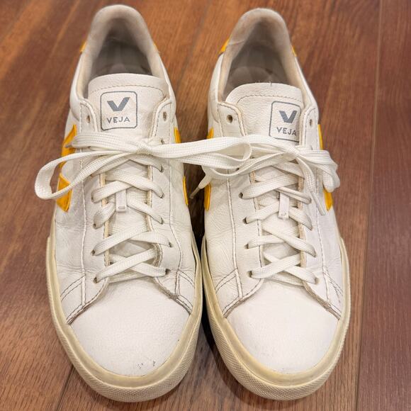 VEJA Campo Logo Leather Sneakers White Yellow Women’s Size 8 - Picture 3 of 9